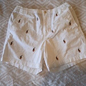 Polo Ralph Lauren Men's White Embroidered Chino Shorts Elastic Waist Classic Fit
